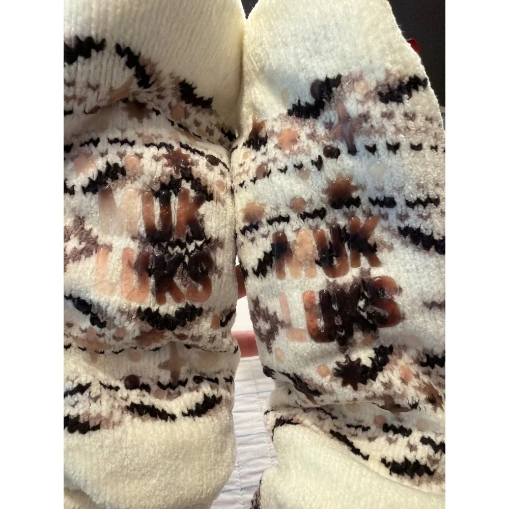 Muk Luks Women Fuzzy Slipper Socks Cream Fair Isle Snowflake Non-Slip Grippers